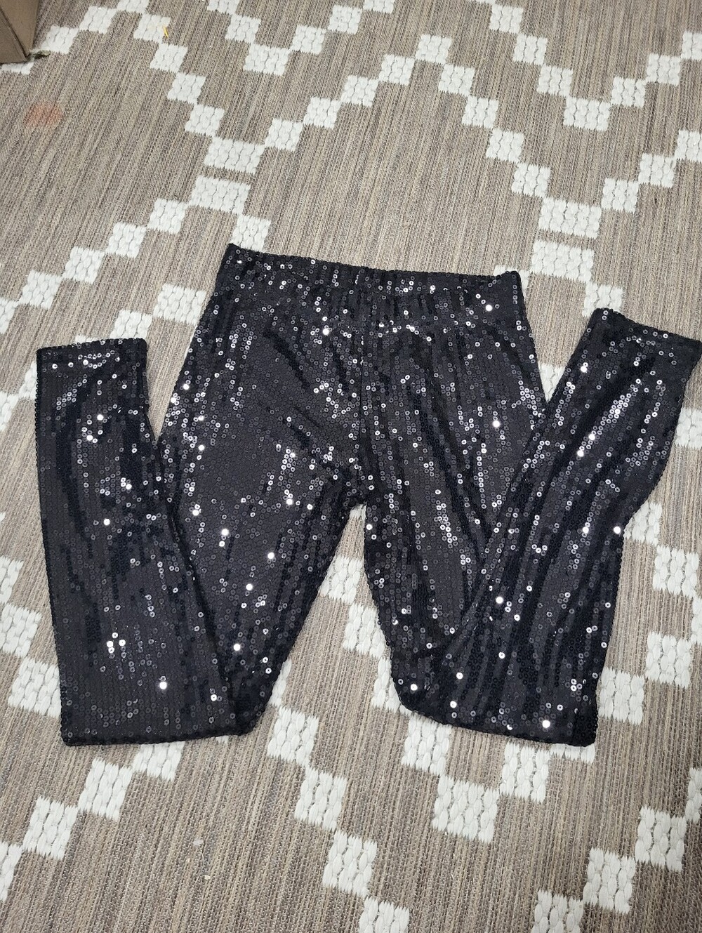 Black Sequin Pull On Elastic Waistband Skinny Leggings Size M Cocktail Party